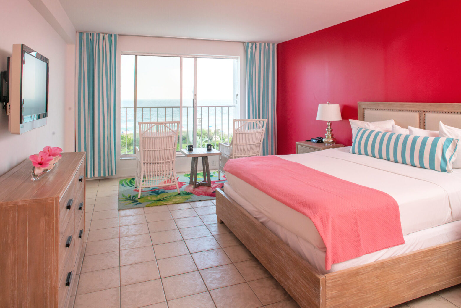 Oceanfront King Room with Pink Wall at Blockade Runner.